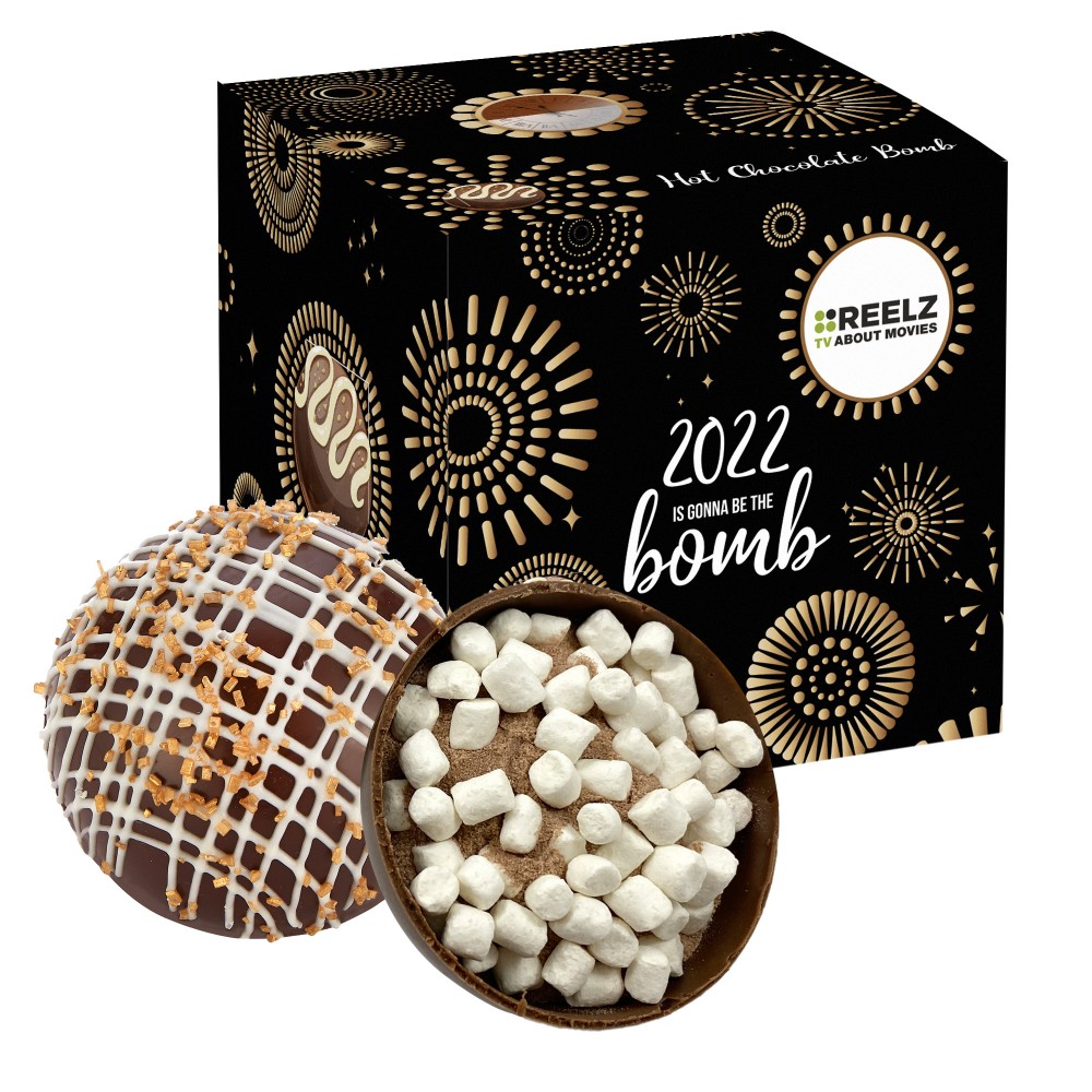 New Years Hot Chocolate Bomb Gift Box - Deluxe Flavor - Dark Chocolate Crystal Logo Branded