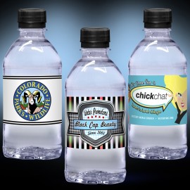 12 oz. Custom Label Water w/Black Flat Cap - Clear Bottle Custom Imprinted