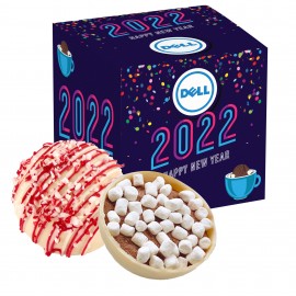 Custom Printed New Years Hot Chocolate Bomb Gift Box - Deluxe Flavor - White Chocolate Peppermint