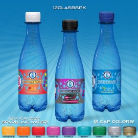 12 oz. Sparkling Water with Full Color Label, Blue Glastic Bottle Custom Printed  12 oz. Sparkling Water with Full Color Label, Blue Glastic Bottle Custom Printed