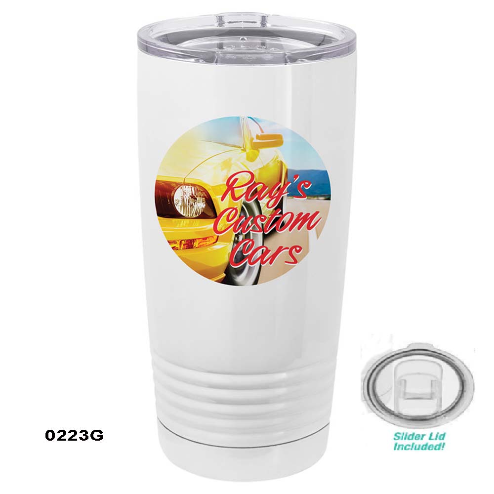 Sublimatable polar camel 20 Oz stainless steel travel mug w/ slider lid. Logo Branded