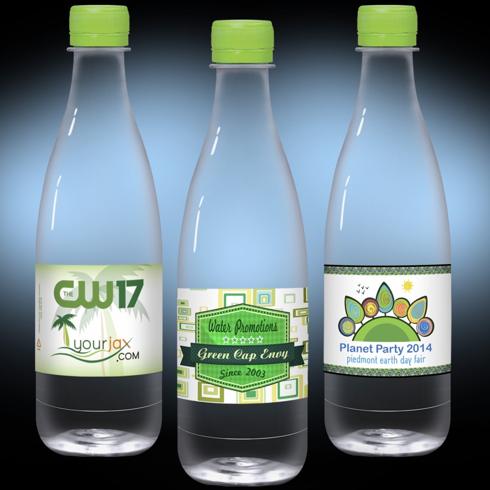 Promotional 16.9 oz. Spring Water Full Color Label, Clear Glastic Bottle w/Lime Green Cap Promotional 16.9 oz. Spring Water Full Color Label, Clear Glastic Bottle w/Lime Green Cap