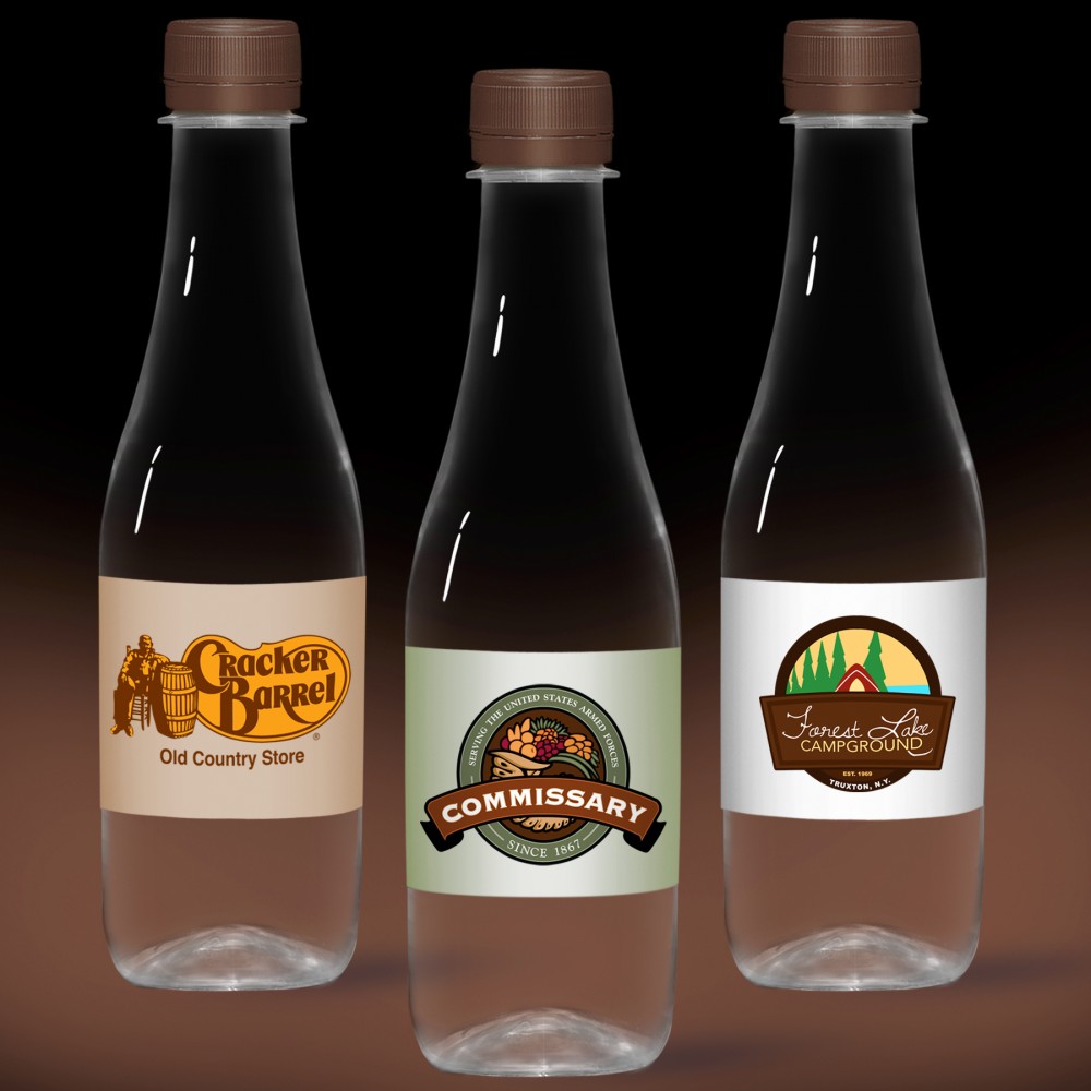 12 oz. Spring Water, Clear Glastic Bottle w/ Chocolate Brown Cap Custom Printed 12 oz. Spring Water, Clear Glastic Bottle w/ Chocolate Brown Cap Custom Printed