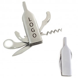 Custom Imprinted 4 In 1 Bottle Shaped Stainless Steel Corkscrew With Foil Cutter, Knife And Bottle Cap Opener  Custom Imprinted 4 In 1 Bottle Shaped Stainless Steel Corkscrew With Foil Cutter, Knife And Bottle Cap Opener