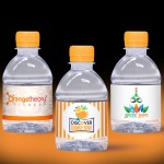 8oz. Custom Label Water w/Tangerine Flat Cap - Clear Bottle Logo Branded