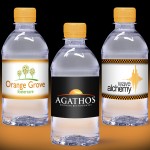 Promotional 12 oz. Custom Label Water w/Tangerine Orange Flat Cap - Clear Bottle