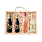 Rustic Laser Engraved Wood Box with 4 Etched Mini Wines Custom Printed