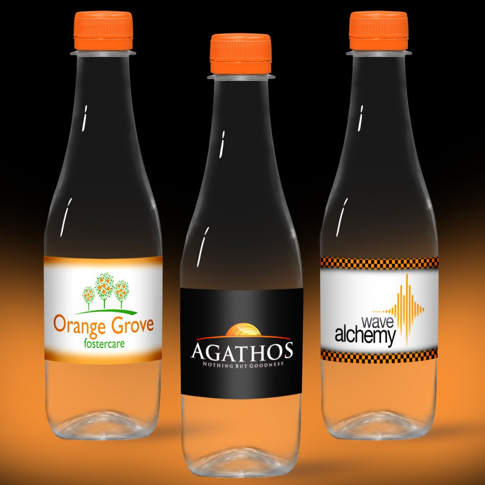 Custom Printed 12 oz. Full Color Label, Clear Glastic Bottle w/Orange Cap