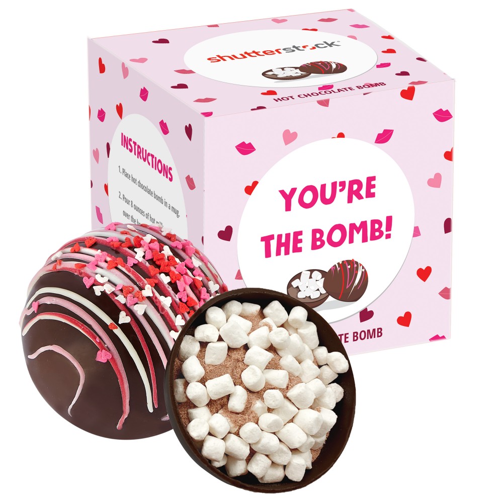Valentine's Day Hot Chocolate Bomb Gift Box - Classic Dark Chocolate Custom Imprinted