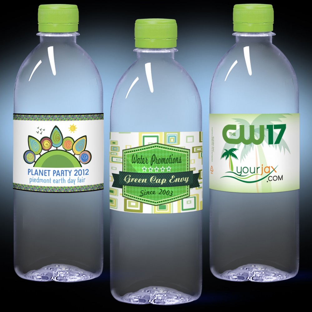 16.9 oz. Spring Water Full Color Label, Clear Bullet Bottle w/Lime Green Cap Custom Imprinted 16.9 oz. Spring Water Full Color Label, Clear Bullet Bottle w/Lime Green Cap Custom Imprinted