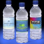 16.9 oz. Custom Label Spring Water w/Blue Flat Cap - Clear Bottle Custom Imprinted