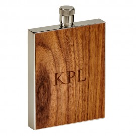 3 Oz. Stainless Steel Flask w/Wood Grain Overlay Custom Printed