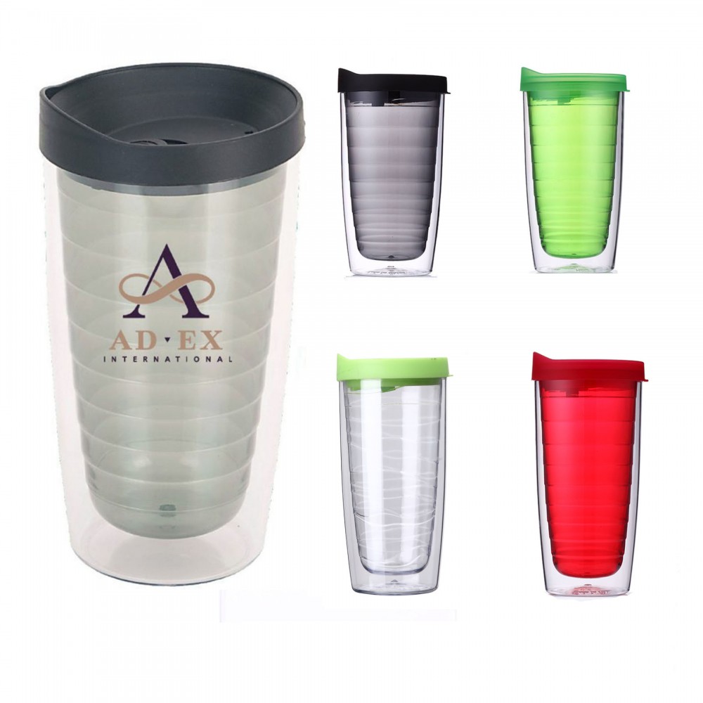 16oz Plastic Cup with Lid and Straw Portable Coffee Mug Double
