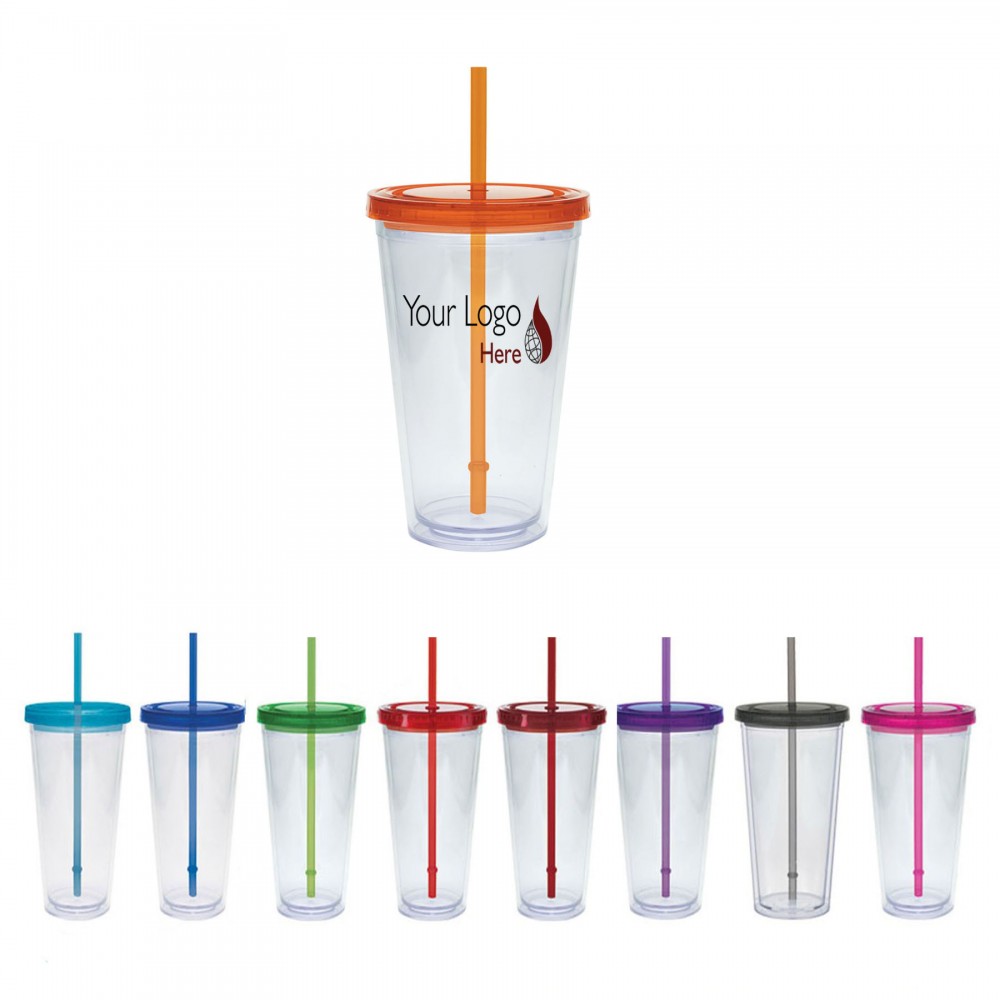 Custom Printed 32 Oz. Carnival Plastic Tumbler w/ Colored Straw