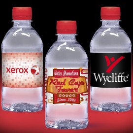 Logo Branded 12 oz. Custom Label Water w/Red Flat Cap - Clear Bottle