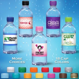 12 oz. Custom Label Spring Water w/Pink Flat Cap - Clear Bottle Custom Printed