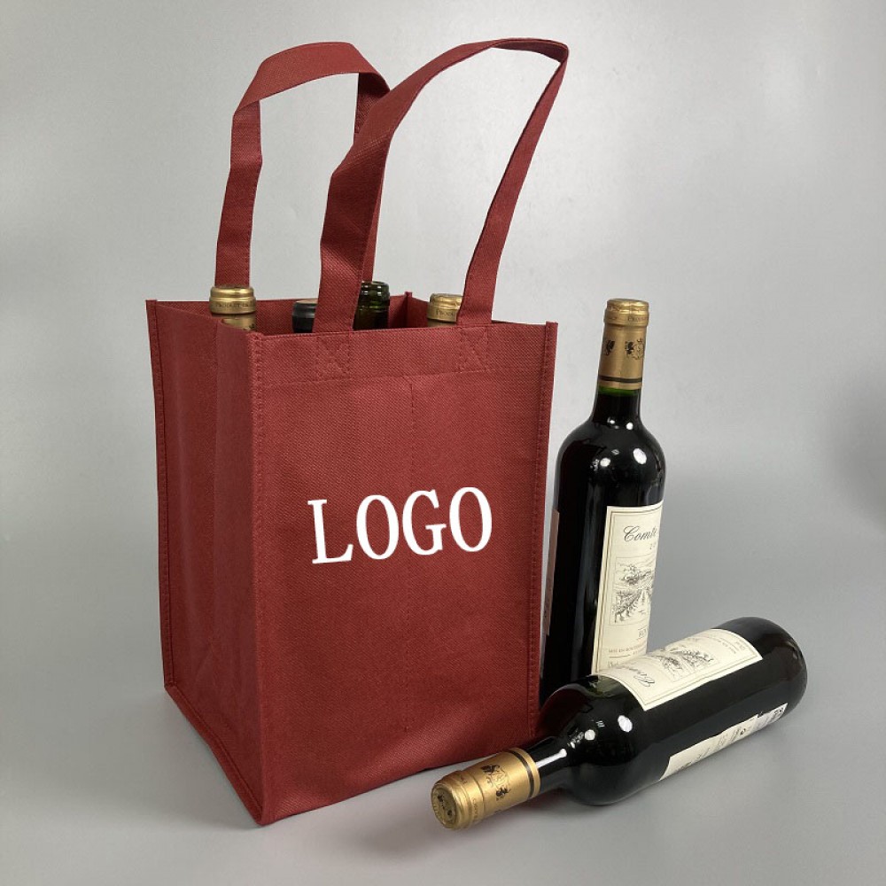 Custom Printed Non-Woven Four Bottles Wine Tote Bag