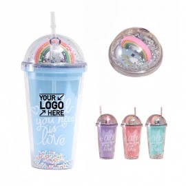 Colorful Rainbow Ice Cup Travel Double Wall Plastic Water Bottle Tumblers With Straw with Logo
