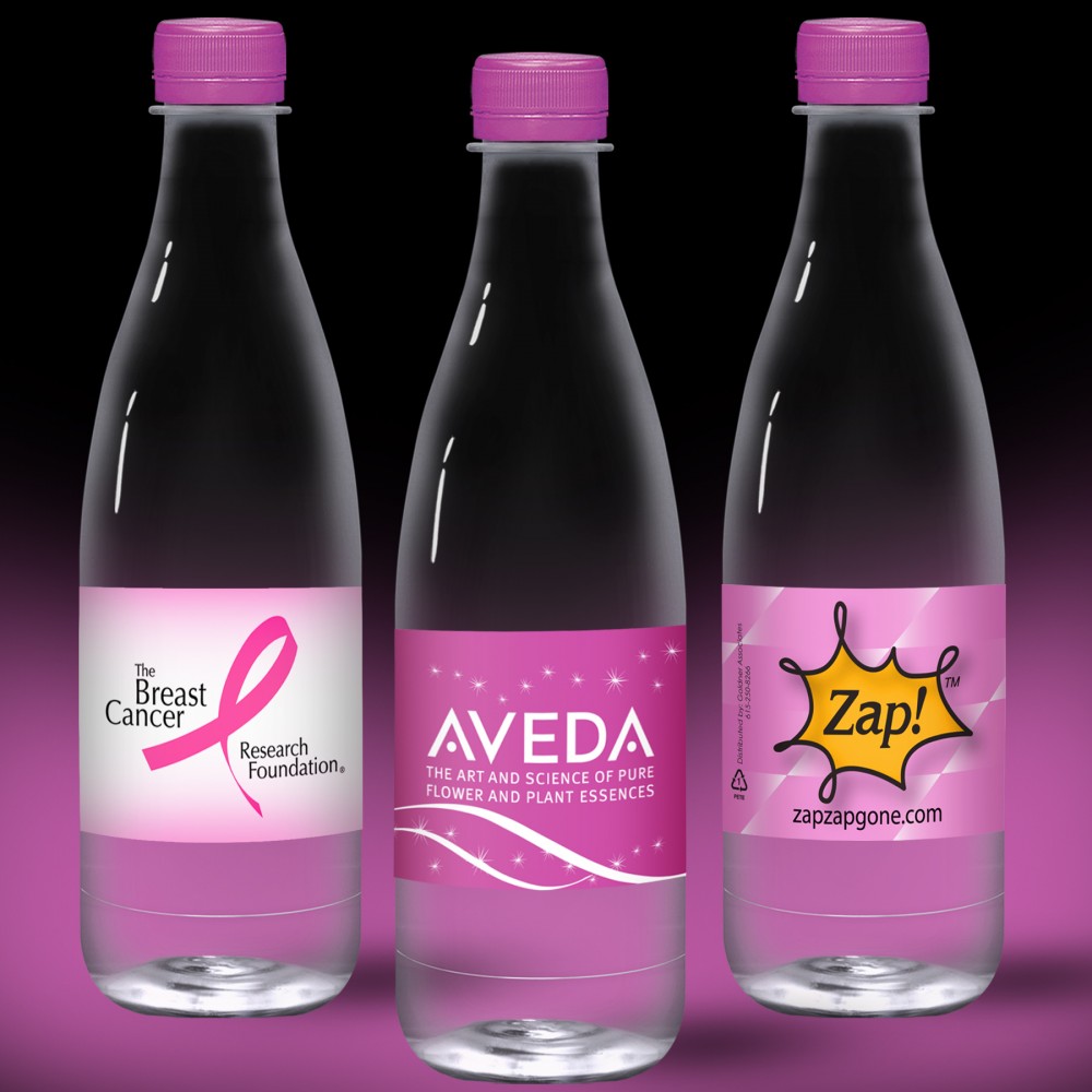 16.9 oz. Full Color Label, Clear Glastic Bottle w/Fuschia Cap Logo Branded
