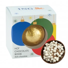Custom Imprinted Hot Chocolate Bomb in Window Box - Dark Chocolate with Foil