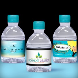 Custom Imprinted 8oz. Custom Label Water w/Berry Blue Flat Cap - Clear Bottle