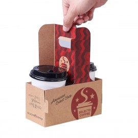 2 Drink Kraft Carrier With Handle Logo Branded  2 Drink Kraft Carrier With Handle Logo Branded