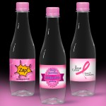 Logo Branded 12 oz. Spring Water Full Color Label, Clear Glastic Bottle w/Pink Cap