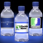 12 oz. Custom Label Water w/Blue Flat Cap - Clear Bottle Custom Imprinted