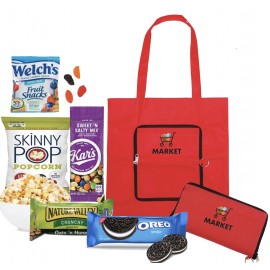 Custom Printed Grocery Tote with Snacks  Custom Printed Grocery Tote with Snacks