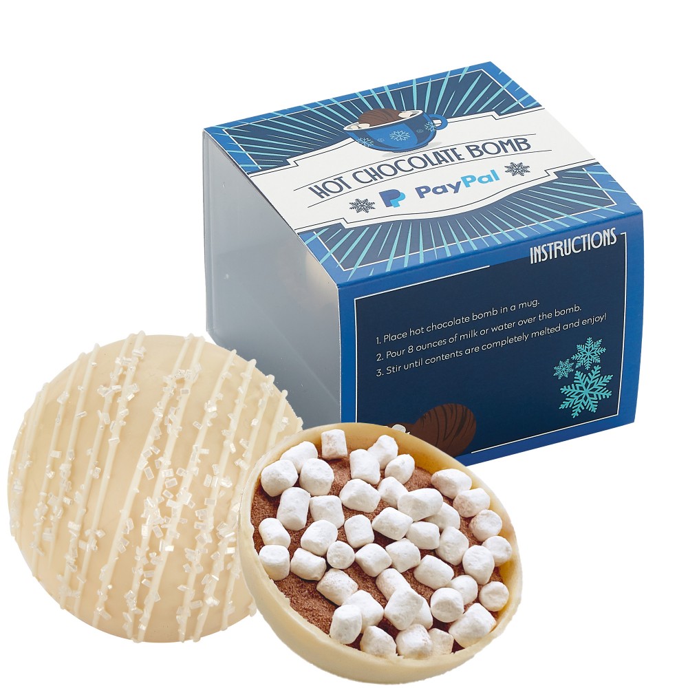 Hot Chocolate Bomb Gift Box w/ Sleeve - Deluxe Flavor - White Chocolate Crystal Custom Printed