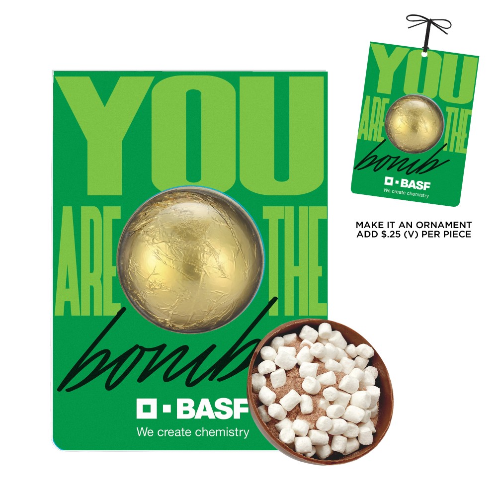 Logo Branded Hot Chocolate Bomb Billboard Card - Milk Chocolate with Foil Logo Branded Hot Chocolate Bomb Billboard Card - Milk Chocolate with Foil