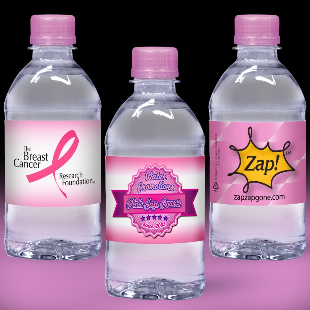 12 oz. Custom Label Spring Water w/Pink Flat Cap - Clear Bottle Custom Printed