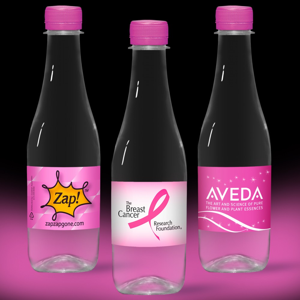 12 oz. Full Color Label, Clear Glastic Bottle w/Fuschia Cap Logo Branded