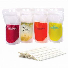 Custom Imprinted Drink Pouch with Paper Straw - 16 oz. (Bulk Packed)