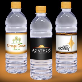 16.9oz. Custom Label Water w/Tangerine Flat Cap - Clear Bottle Logo Branded