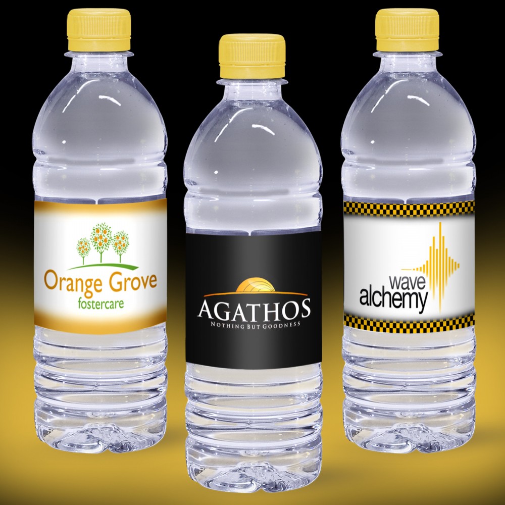 16.9 oz. Custom Label Spring Water w/ Yellow Flat Cap - Clear Bottle Custom Printed 16.9 oz. Custom Label Spring Water w/ Yellow Flat Cap - Clear Bottle Custom Printed