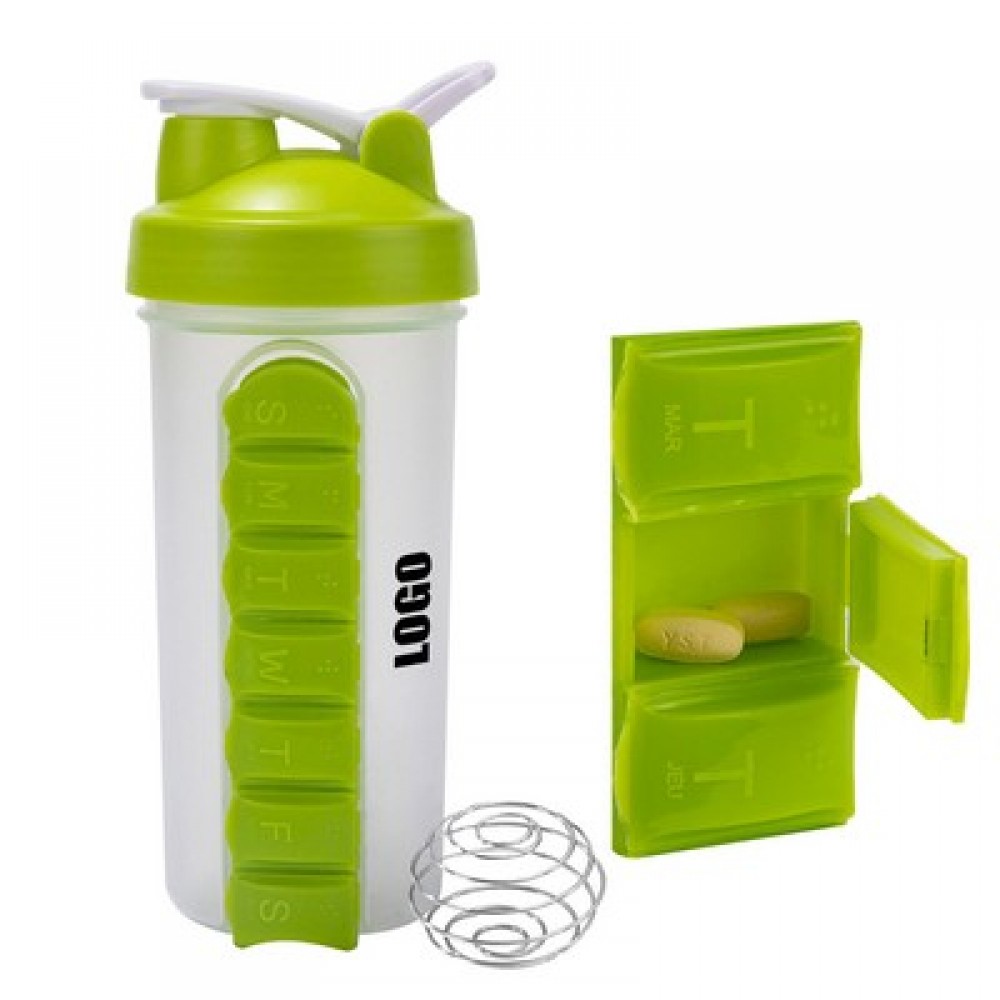 Logo Branded 600ml Plastic Shaking Bottle With Pill Box Logo Branded 600ml Plastic Shaking Bottle With Pill Box