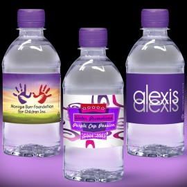 Custom Printed 12 oz. Custom Label Water w/Purple Flat Cap - Clear Bottle