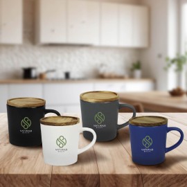 EcoChic Ceramic Mug with Wooden Lid Logo Branded