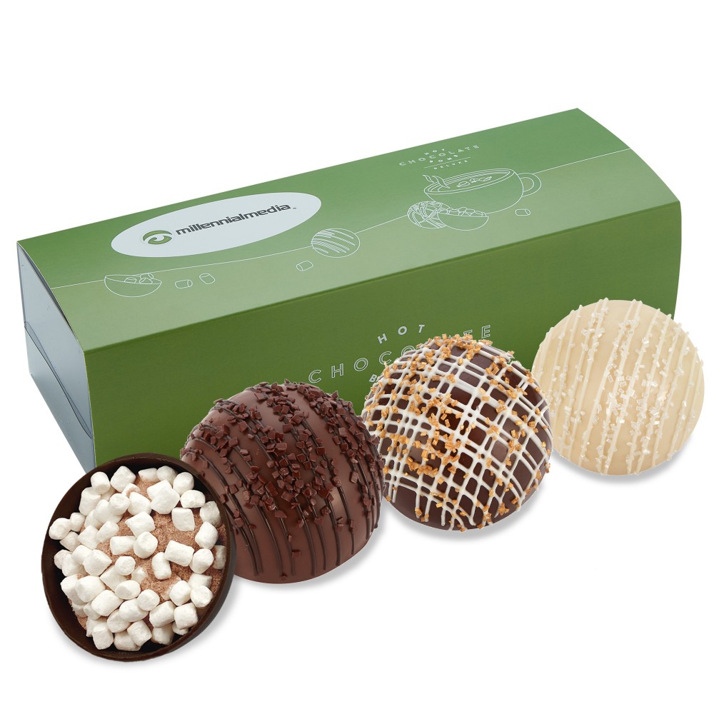 Hot Chocolate Bomb Gift Box - Deluxe Flavor - 3 Pack - Option 1 Custom Imprinted