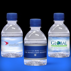 8 oz. Custom Label Spring Water w/Blue Flat Cap - Clear Bottle Custom Printed