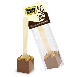 Custom Printed Hot Chocolate on a Spoon in Header Bag - Milk Chocolate w/ Salted Caramel