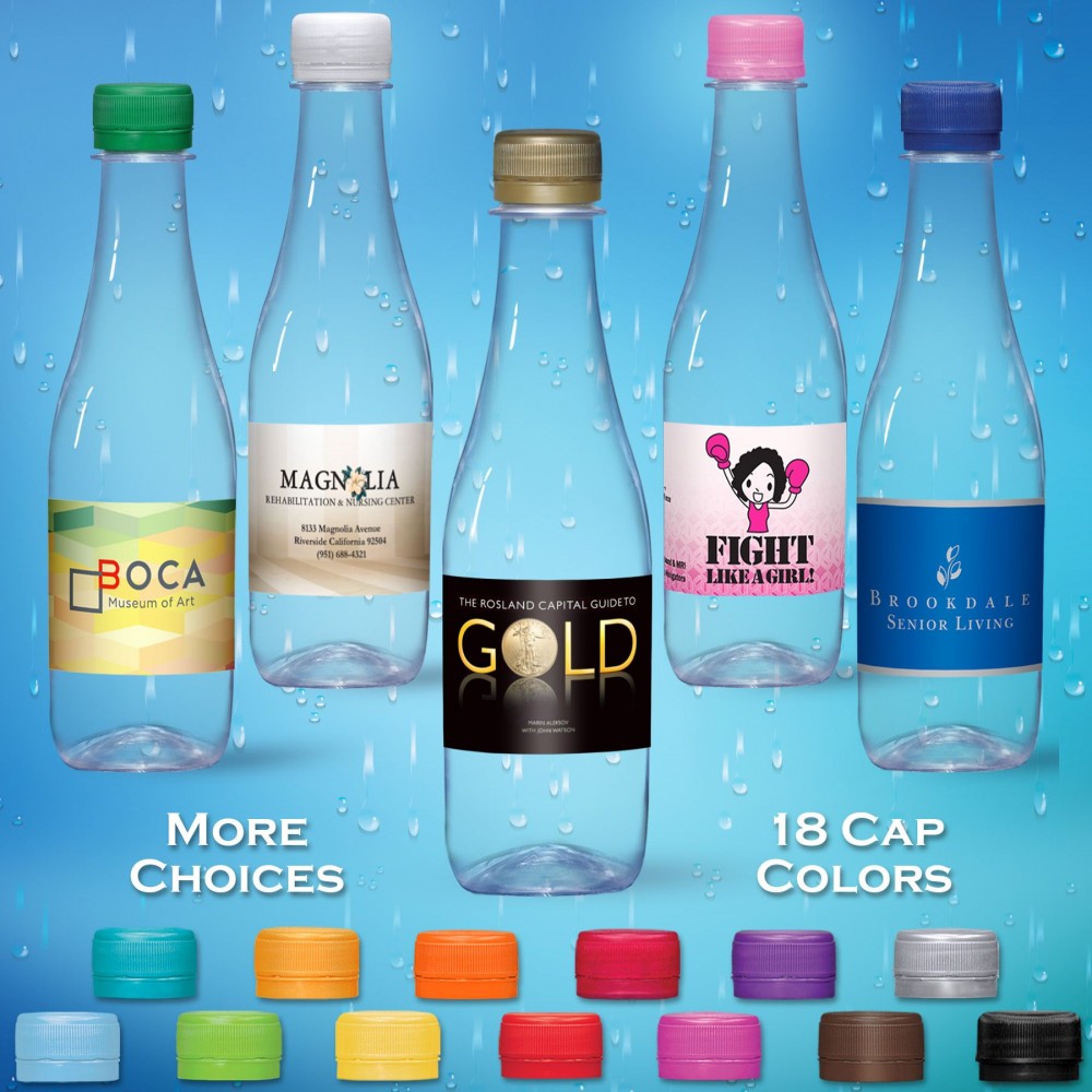 12 oz. Spring Water Full Color Label, Clear Glastic Bottle w/Fuschia Cap Custom Printed