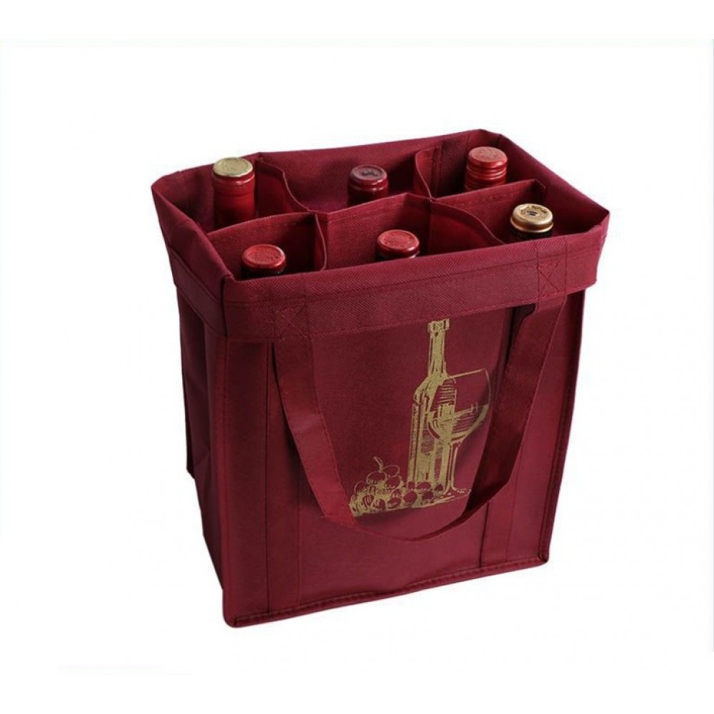 Reusable Custom Six Bottle Wine Non-Woven Shopping Tote Bag Logo Branded