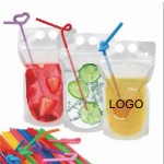 Custom Imprinted 16oz Hand-held Closable Zipper Drinking Pouches With Straw