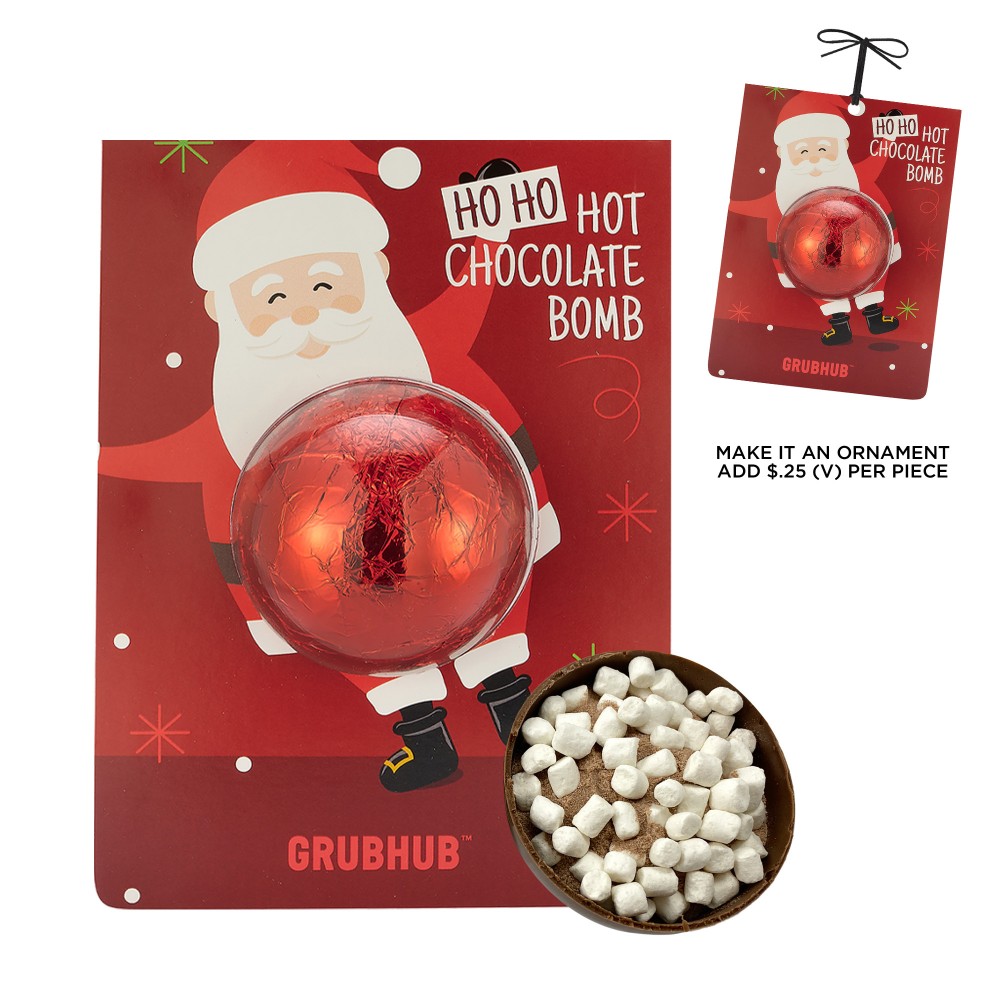Holiday Hot Chocolate Bomb Billboard Card - Santa with Red Foil with Logo Holiday Hot Chocolate Bomb Billboard Card - Santa with Red Foil with Logo