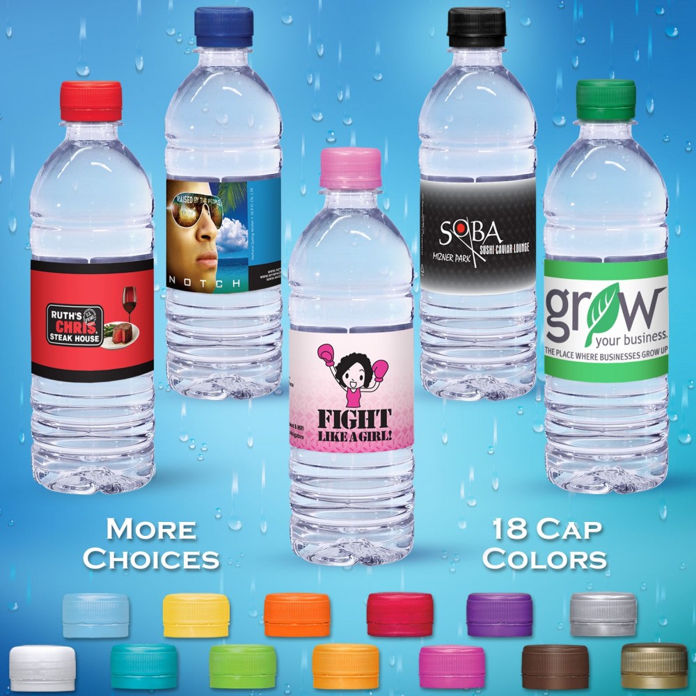 16.9 oz. Custom Label Spring Water w/Pink Flat Cap - Clear Bottle Logo Branded