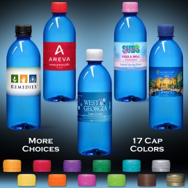 Logo Branded 16.9 oz. Water Custom Labeled Blue "Bullet" Bottle w/Flat Cap