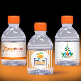 Custom Printed 8oz. Custom Label Water w/Orange Flat Cap - Clear Bottle
