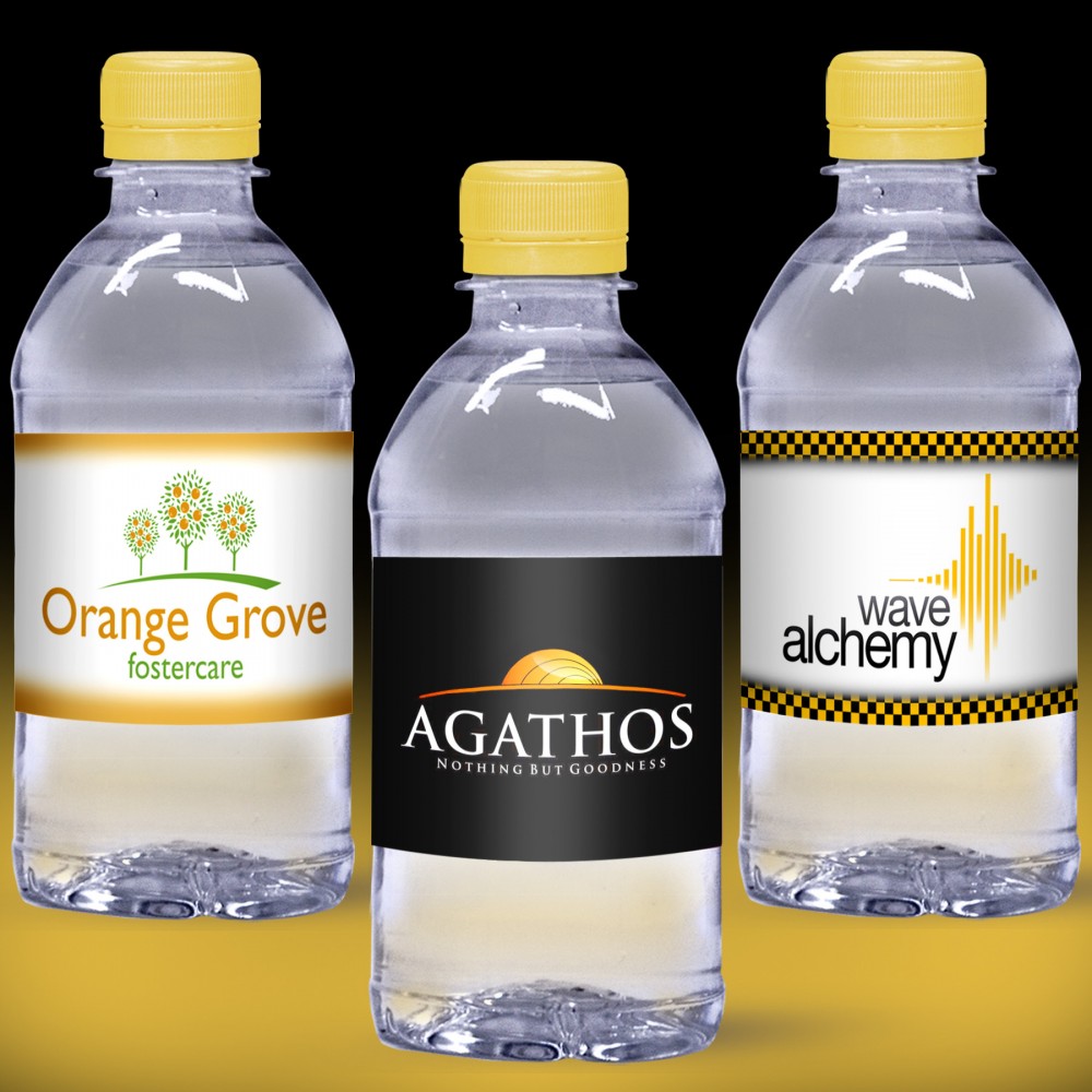 Custom Imprinted 12 oz. Custom Label Spring Water w/ Yellow Flat Cap - Clear Bottle Custom Imprinted 12 oz. Custom Label Spring Water w/ Yellow Flat Cap - Clear Bottle